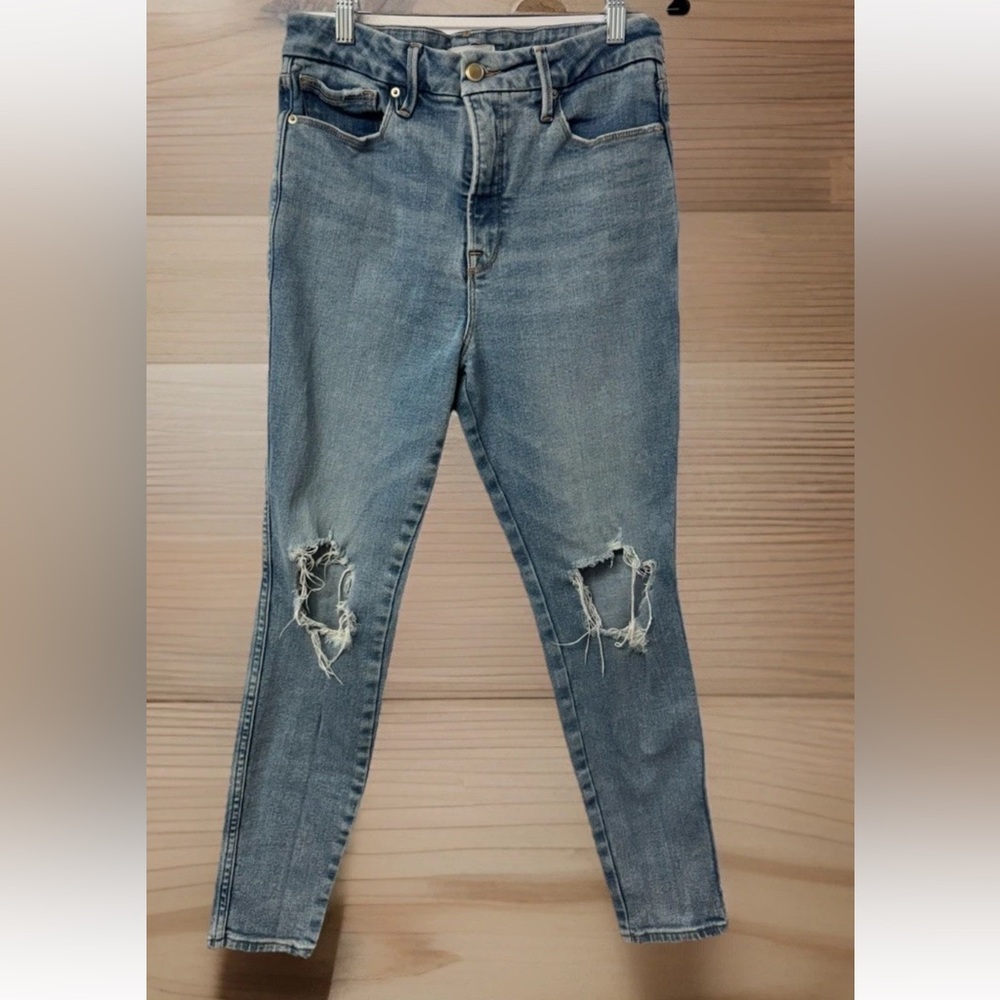 Good American Good Legs Distressed Skinny Jeans Women 6/28 Light Wash Stretch F